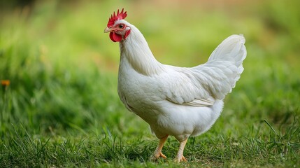 A Detailed Illustration of a White Hen in Clean Lines Isolated on White Background
