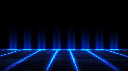 Abstract blue glowing light patterns against a dark night sky with bokeh effects and shimmering celestial lines digital artwork