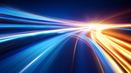 Blue Speed Light Effect Background with Curved Road Line Motion Blur and Trail Clean Lines Illustration