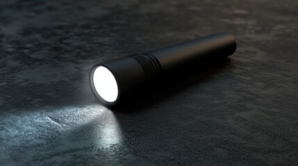 Realistic photograph of a flashlight beam highlighting a footstep on dark ground