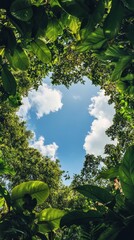 Majestic Jungle Landscape with Blue Sky and White Clouds Through the Canopy