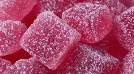 Close up of sweet and sour pink marmalade isolated on white background