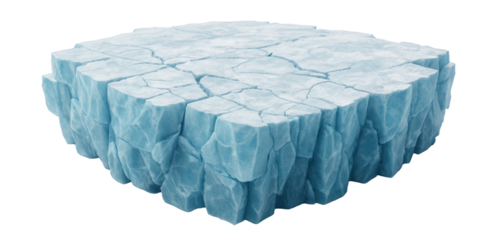 Expansive, jagged ice floe featuring a fractured surface and scattered snow.