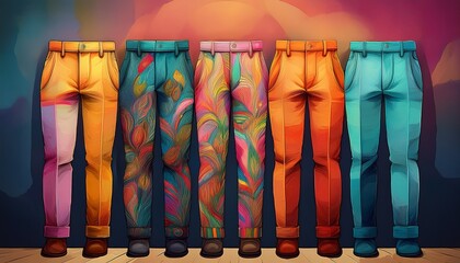 fun celebration of creativity and self expression during wrong trousers day with colorful patterned pants showcased together