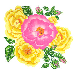 bouquet of roses pink and yellow