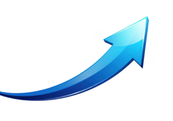 Glossy blue arrow pointing upward isolated on transparent background