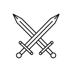 Two crossed swords symbolizing battle and combat in medieval history and fantasy game design isolated on transparent background