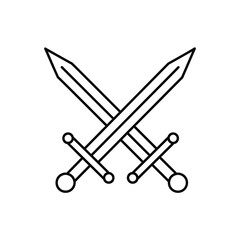 Two crossed medieval swords emblem isolated simple line drawing symbolizing combat history and fair play for game design and fantasy art isolated on transparent background