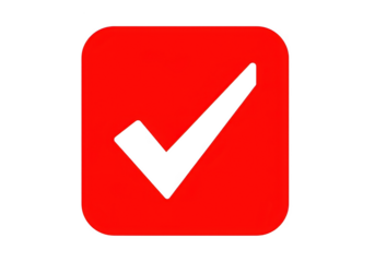 Red checkmark inside a rounded square isolated on transparent background