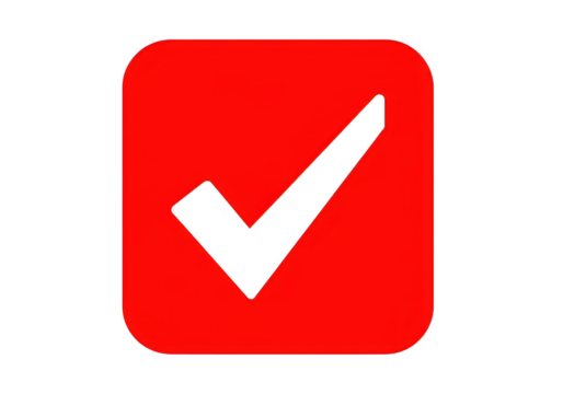 Red checkmark inside a rounded square isolated on transparent background