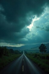 Gloomy Overcast Sky Heavy Clouds Obscure the Sun, Casting a Shadowy Atmosphere Over a Dramatic Landscape