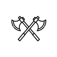 Pair of crossed viking battle axes icon symbol silhouette simple line art graphic element for historical or gaming concepts isolated on transparent background