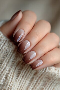 Elegant Brown Ombre Nail Design With Soft Gradients and Glossy Finish, Perfect for Any Season and Occasion