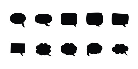 Minimal black speech bubble silhouette set, Hand drawn chat and thought vector