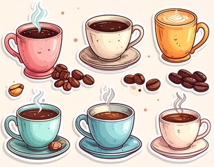 Obraz premium Stickerbogen Kaffeetassen