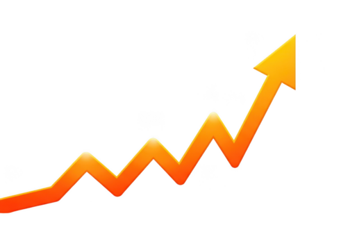 Orange arrow graph showing upward trend isolated on transparent background