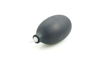 A rubber hand-held air pump for dust removal, isolated on a white background. This tool is designed for cleaning cameras, lenses, personal computers, keyboards, and mobile phones.