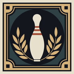 Bowling Pin Laurel Wreath Frame Sport Achievement Illustration Icon Graphic Vector