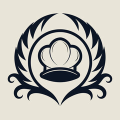 Chef's Hat Crest for Culinary Excellence in Beige Background - Professional Kitchen Logo Design