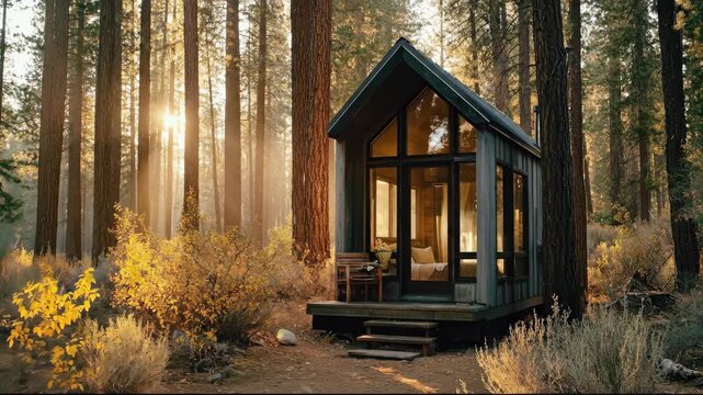 Modern Tiny Cabin Retreat in a Sun-Drenched Redwood Forest.