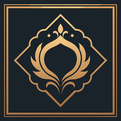 Stylized Gold Floral Crest Design on Dark Backdrop for Exclusive Branding and Elegance