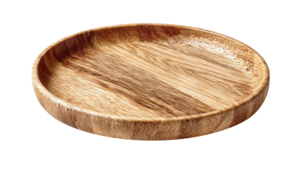 Empty natural wood serving bowl, round wooden dish on a transparent background, showcasing sustainable table art for healthy eating and eco friendly kitchenware