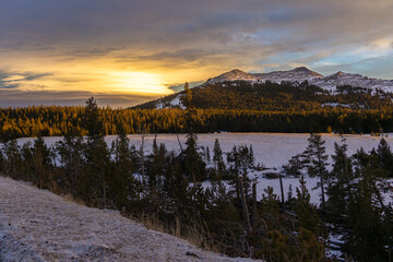 Sunset in the winter mountains