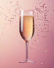 Luxury Minimal Party Concept with Champagne Glass and Shimmering Confetti