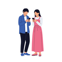 Young couple engaged with smartphones browsing social media apps together sharing digital content outdoor scene isolated on transparent background