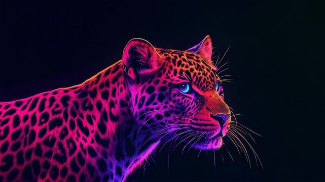 Neon leopard glowing in vibrant colors 