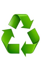 Obraz premium A stylized, three-arrow symbol, green, depicting recycling on white background