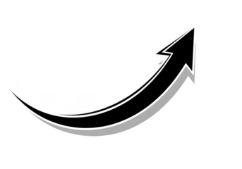 White upward curved arrow isolated on transparent background