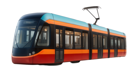 Articulated two-section tram featuring expansive panoramic windows.