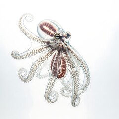 Fototapeta premium A transparent octopus with visible internal organs and suckers on its tentacles against a white background.