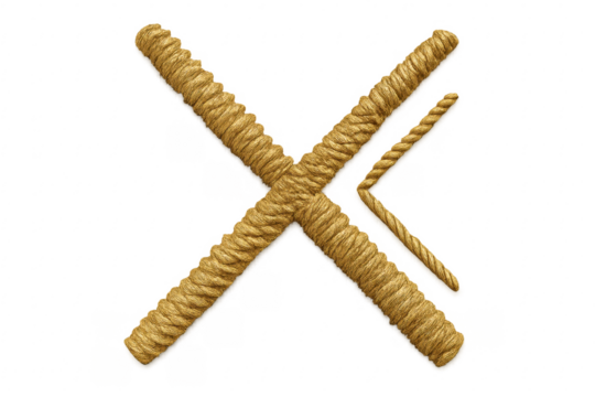 Rope letter x and twine creating alphabet symbol
