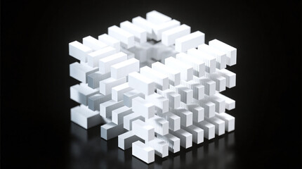 Abstract white structure made of extruded microrectangles geometric noise aesthetic volumetric shadows