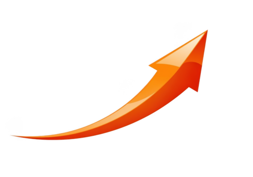 Orange upward arrow isolated on transparent background