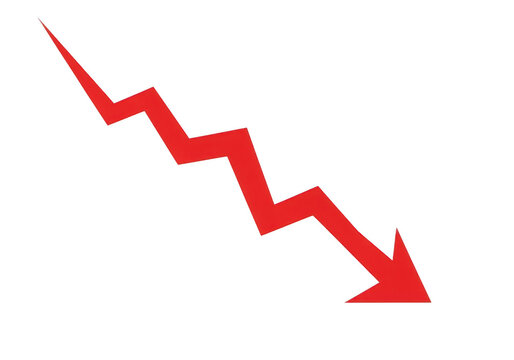 Red downward trending zigzag arrow isolated on transparent background