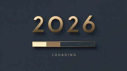 Golden 2026 year number with loading bar progress indicator showing anticipation for the future
