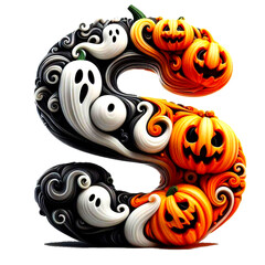 Halloween S Symbol: A creative and eye-catching S design adorned with spooky ghosts and carved pumpkins, creating a playful and festive symbol for the season.