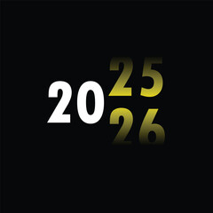 Modern 2025 and 2026 year design simple graphic with white and yellow gradient isolated on black background