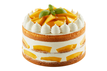 Decadent naked cake layered with fresh mango slices and creamy frosting
