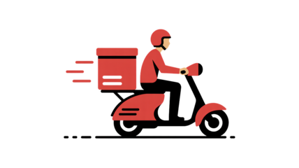 Speedy delivery rider on scooter brings package quickly to customer doorstep