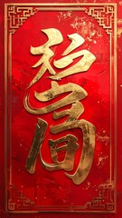Festive Chinese greeting banner in shades of red and gold