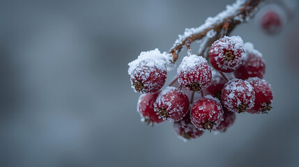 Frost-Covered Berries Creating Serene and Melancholic Mood
