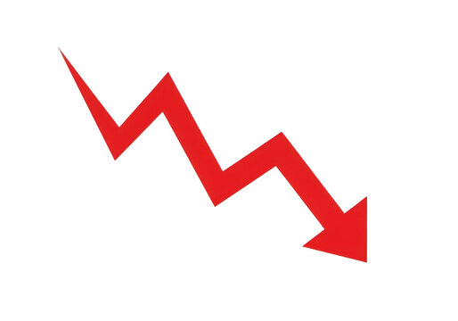 Red downward trending zigzag arrow isolated on transparent background