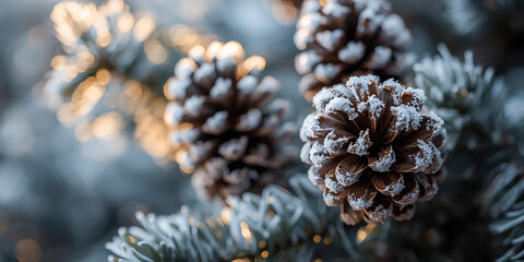 Winter Macro of Pinecones with Shallow Depth of Field and Bokeh