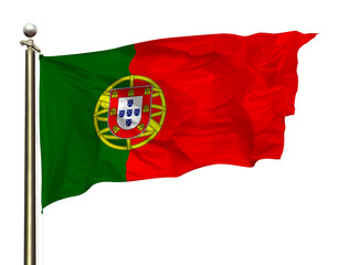 Transparent Background Cutout Isolated Portugal Green Red National Flag Waving In The Wind