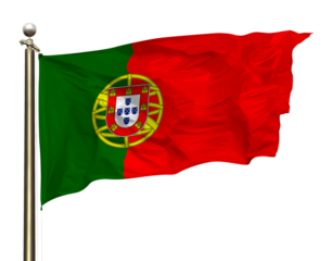Transparent Background Cutout Isolated Portugal Green Red National Flag Waving In The Wind