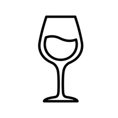 Simple outline of a wineglass partially filled with liquid on white